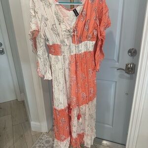 Bohemian Orange and White Maxi Dress